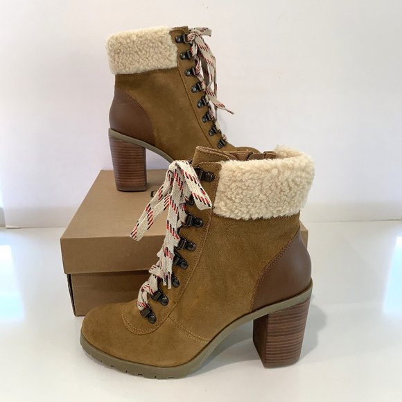 Crevo Joan Boots Suede Leather Faux Fur Heel Booties Tan Size 9 NEW - Picture 2 of 7